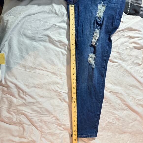 Jack David Womens Plus Size 20 Blue Denim Jeans Stretch Skinny Ripped Distressed - Picture 7 of 8